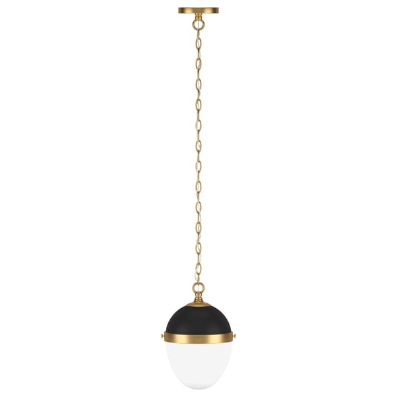 Evelyn&Zoe 9.13" Blackened Bronze/Brass/White Milk Metal/Glass Pendant