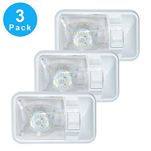 SnowyFox LED RV Ceiling Dome Light 10-24V Interior Lighting Fixture for Trailer Camper with Switch Single Dome Natural White 4000-4500K 360 Lumens Pack of 3