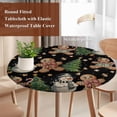 thumbnail image 4 of Black Christmas Round Tablecloth, Fitted Table Cover with Elastic for 55"-60" Round Tables, Xmas Tree Gingerbread Snowman Winter Table Cloth Outdoor Indoor Dinning Party Waterproof Tablecloths, 4 of 7