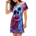 thumbnail image 2 of Fotbe Neon Skull With Milkshake Bata de Dormir para Mujer con Estampado, Camisón de Algodón de Manga Corta, Ropa de Dormir Casual, 2 of 6