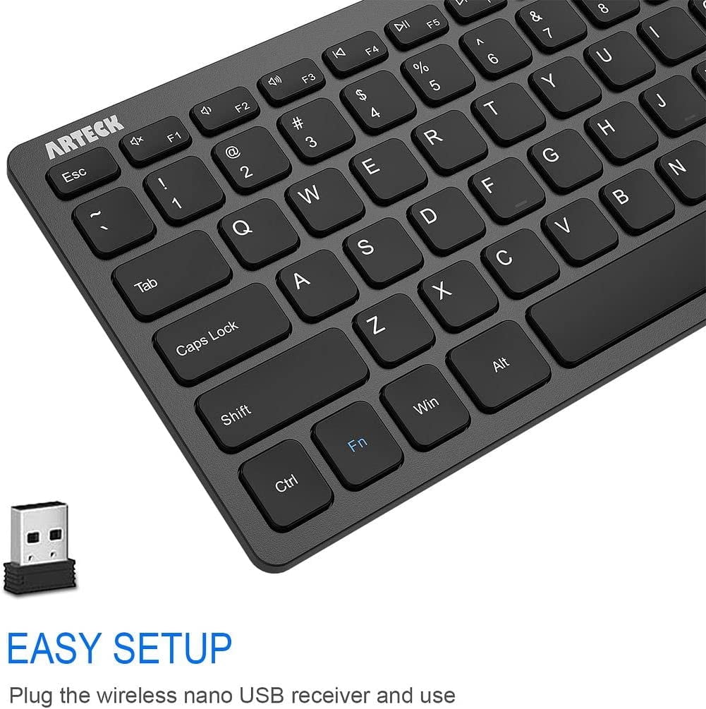 2.4G Wireless Keyboard Ultra Slim and Compact with Media Hotkeys for Computer Desktop PC Laptop Surface Smart TV Windows 11/10/8/7, Black