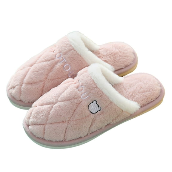 FLMEI Mens Slippers Womens Slippers Warm Slippers for Couple Indoor Outdoor Non-slip House Shoes Fall Winter Thick Bottom Fleece Slippers Size 5-8.5