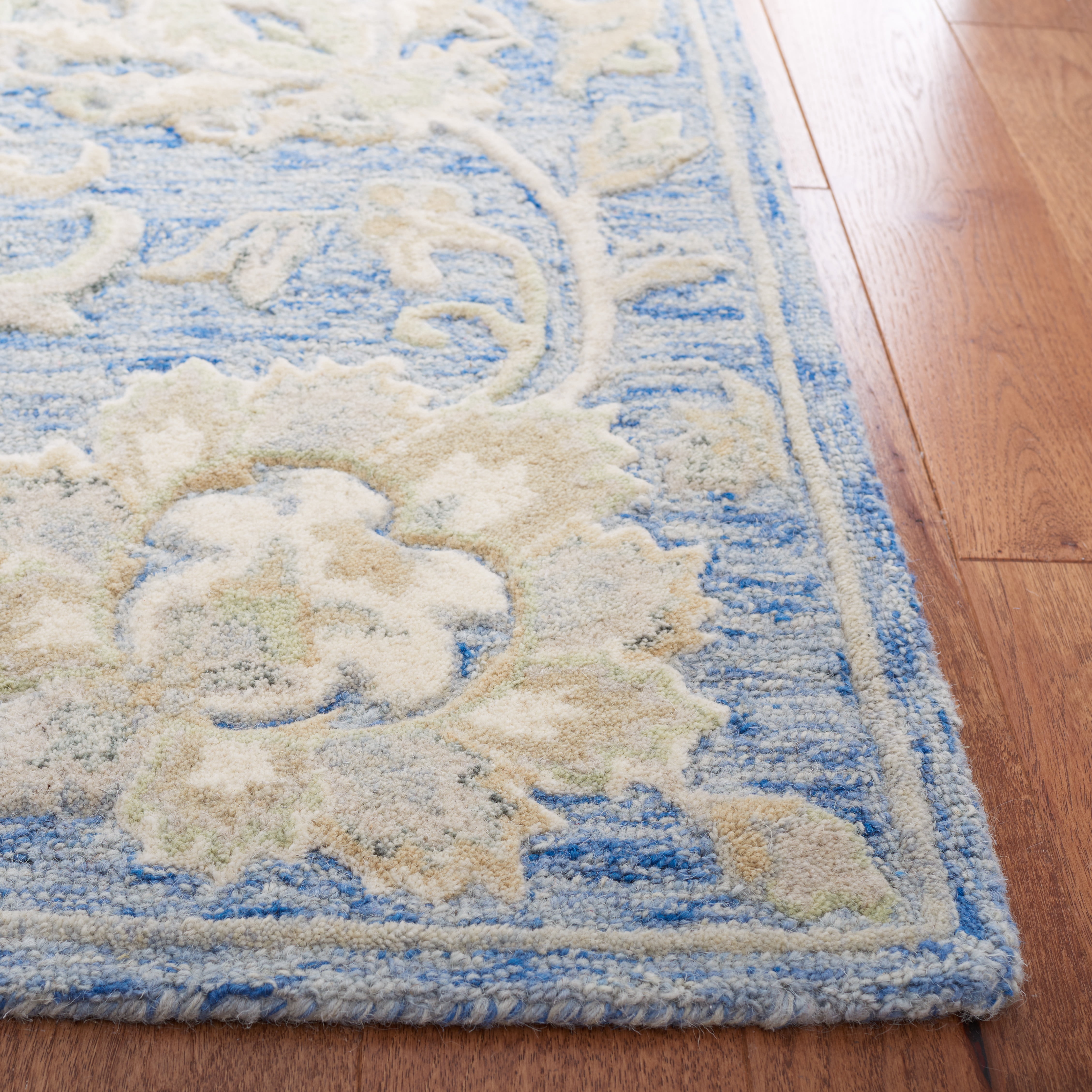 SAFAVIEH Glamour Catrine Bordered Wool Area Rug, Blue/Beige, 6' x 6' Square