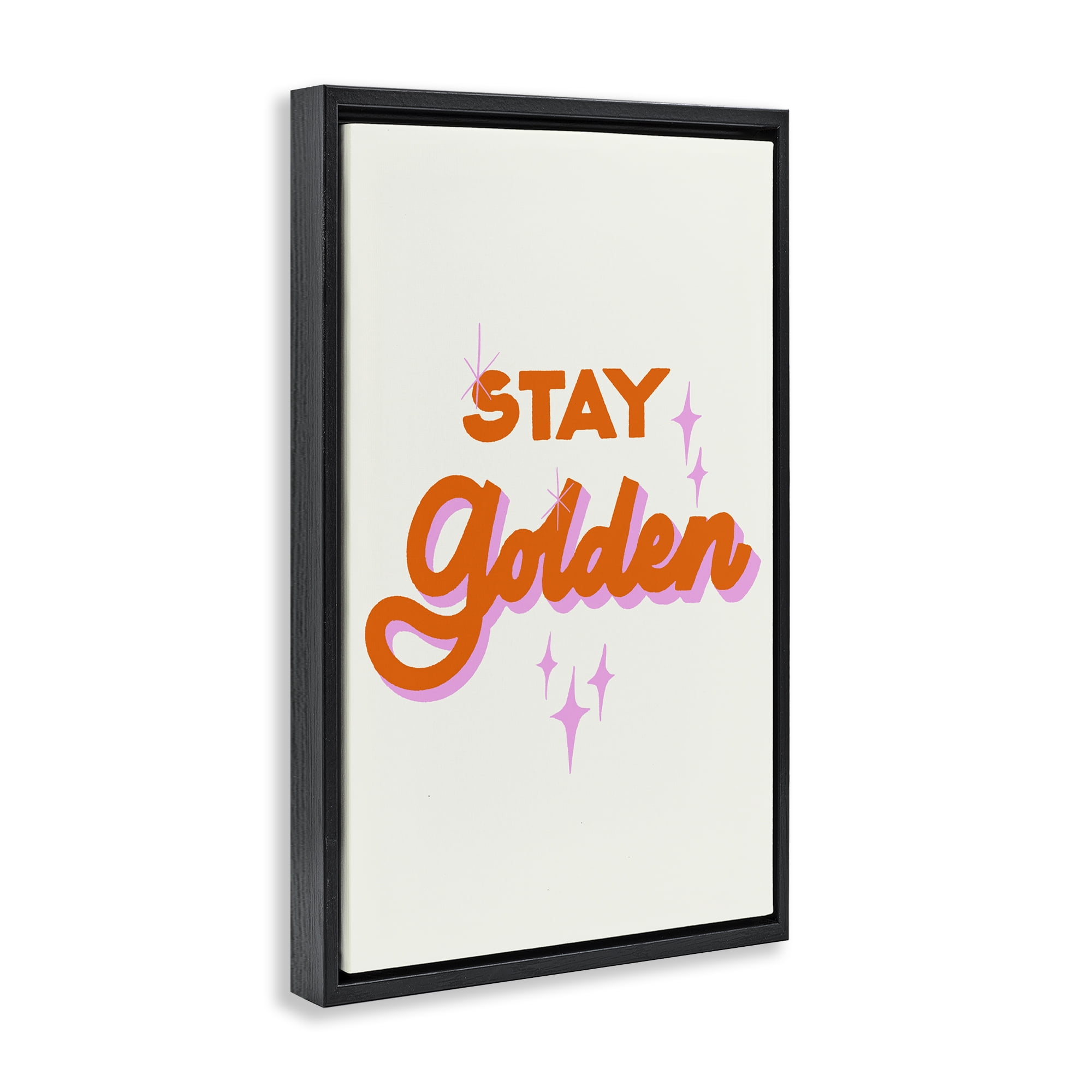 Stupell Industries Stay Golden Retro Letters Black Framed Floater Canvas Wall Art, design by Indira Prieto | IndySign