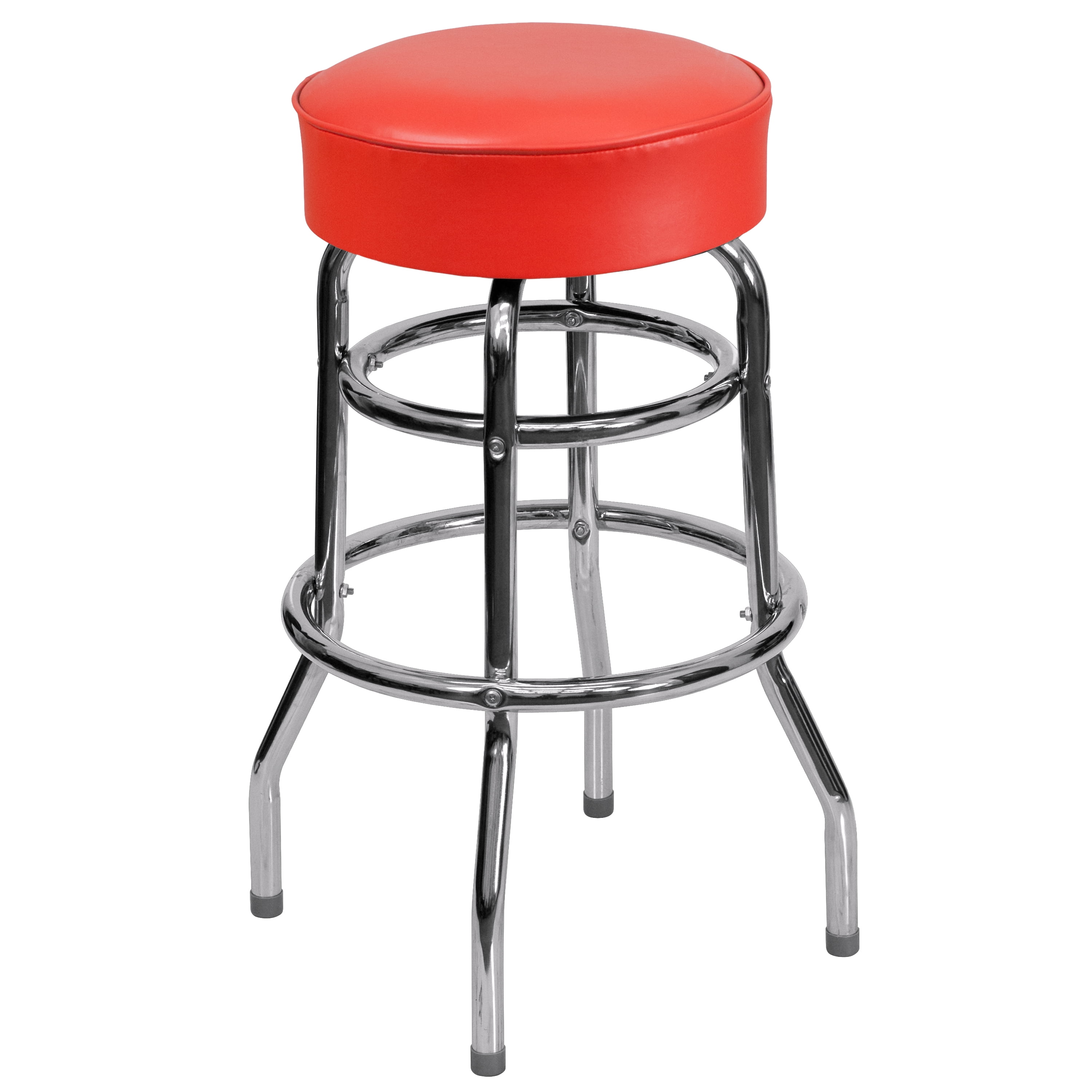 Flash Furniture Bruno Double Ring Chrome Barstool with Red Seat