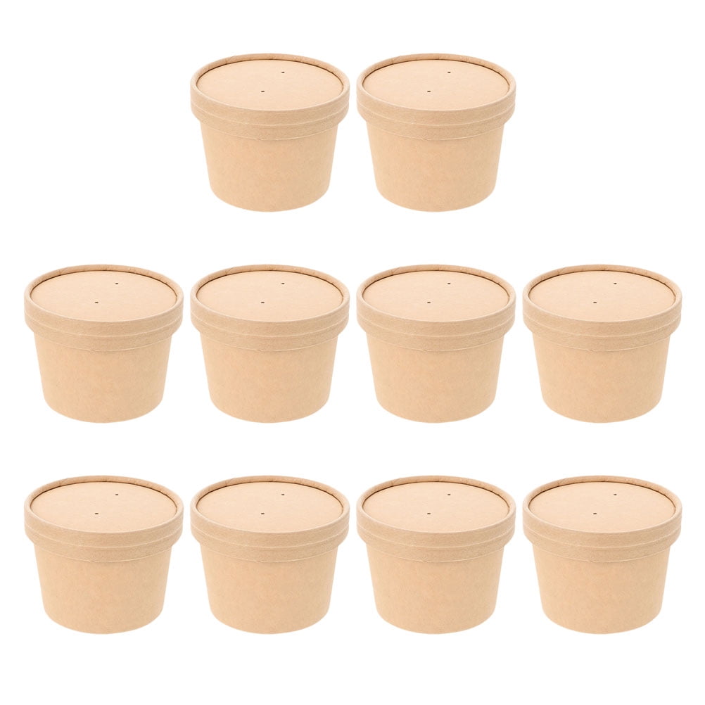 Paper Cups Soup Bowls Bowl Containers Ice Cream Kraft Food Disposable Yogurt Dessert Cup Go Storage Sundae Lids Take