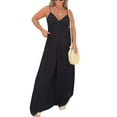 thumbnail image 1 of Innerwin Combinaison Longue Col en V Profond Femmes Combinaisons Vacances Sans Manches Décontracté Pantalon Large Noir S, 1 of 5