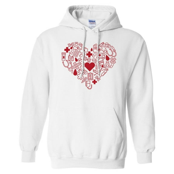 Nurse Icons Heart Hoodie Sweatshirt Unisex Large White