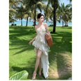 thumbnail image 2 of Irregular Dresses Women Floral Ruffles Sleeveless V Neck Backless French Style Sweet Elegant Dress Party Princess, 2 of 14