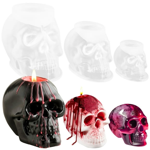 3Pcs Skull Resin Molds Reusable Silicone Skull Molds Flexible 3D Skull Head Resin Mold Nonstick Skull Shaped Mold Washable Silicone Molds for Resin Clay Candle Wax Casting Easter Home Decoration