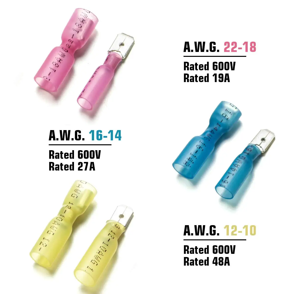300/220/140-piece heat-shrink flat terminal electrical connectors Female and male cable mating connectors Quick-crimp cable connector kits