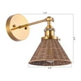 thumbnail image 3 of 1-Light Farmhouse Brown Rattan Gold Brass Wall Swing Arm Lamp Wall Sconce, 3 of 5