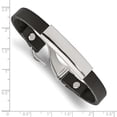 thumbnail image 4 of Diamond2Deal Stainless Steel Polished Black Leather ID Bracelet for Women 8.5", 4 of 6