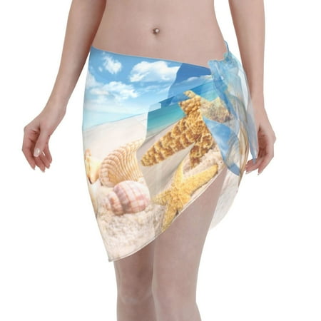 Coaee Beach Starfish Shell Women s Short Sarongs Beach Wrap Sheer Bikini Wraps Chiffon Cover Ups for Beach  Swimming  Holiday