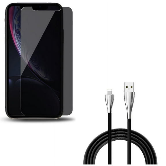 iPhone XS/X - Charger Cord 10ft USB Cable w Tempered Glass Privacy Screen Protector - Power Wire Long Sync Fast Charge Data, Curved Anti-Spy Anti-Peep 3D Edge Case Friendly