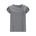 thumbnail image 4 of Linen Blouse for Women Asymmetrical Collar Short Sleeve Casual Loose Fit Solid Color Texture Button Detail Breathable Summer Tops, 4 of 8