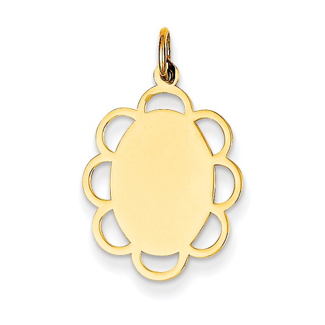 14K Yellow Gold Plain .013 Gauge Engravable Flower Disc Charm