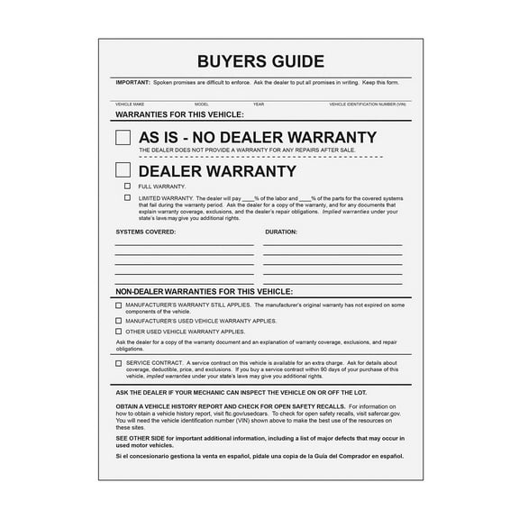 Standard Buyers Guide - 2-Part Carbonless With Adhesive - Pack of 100