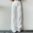 thumbnail image 2 of Women's Mid Waist Three Pocket Long Pants Casual Workwear Cargo Trousers White XXL Size, 2 of 6