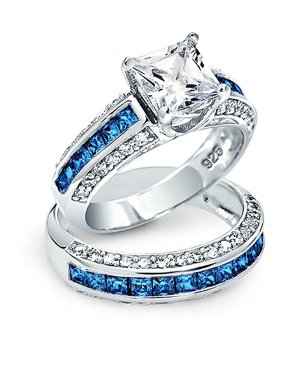 3CT Art Deco Style Square Princess Cut Solitaire AAA CZ Pave Band Engagement Wedding Ring Set 925 Sterling Silver