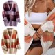 thumbnail image 2 of Casual Color Block Stripe Open Front Sweater with Lantern Sleeves for Women Soft Acrylic Fabric Long Sleeve Cardigan Purple XL, 2 of 4