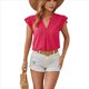 thumbnail image 2 of Blusa de Mujer con Cuello en V y Mangas con Volantes, Holgada, Elegante, Informal, , de Verano, Color Rosa y Rojo, Talla M, 2 of 10