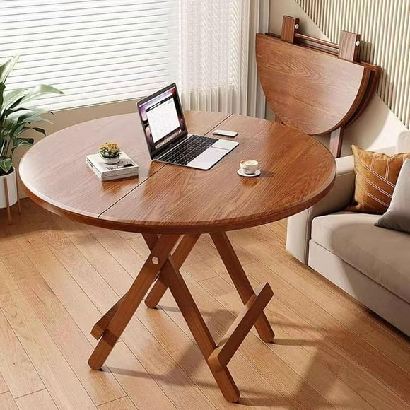 Folding Dining Table 31.5" Round Modern Kitchen Table Rustic Mid-Century Farmhouse Foldable Table with Base Brown Circle Compact Small Dining Table for Small Places,No Assembly Required