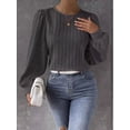 thumbnail image 5 of Women'S Long Sleeve Scoop Neck Pleated Front Fitted Blouse Tops Dark Gray M, 5 of 8