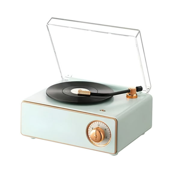 GJX Vintage Vinyl Bluetooth Audio and Alarm Clock Phonograph Bluetooth Speaker Wireless Charging Card