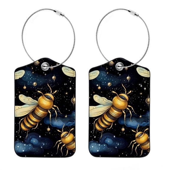 2 Pack Luggage Tag for Suitcase, Starry Bee Baggage Tag with Stainless Steel Loop Privacy Cover for Women Girls Bag Travel