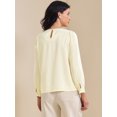 thumbnail image 4 of DARING DIVA Women's Elegant Blouse Pearl Decor Ruched Crew Neck Shirt Top S Beige, 4 of 6