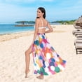 thumbnail image 6 of FORMRS Womens Long Sarong Beach Wrap Semi-Sheer Bikini Skirt Bathing Swimsuit Cover Up, White Colorful Circles, 6 of 7