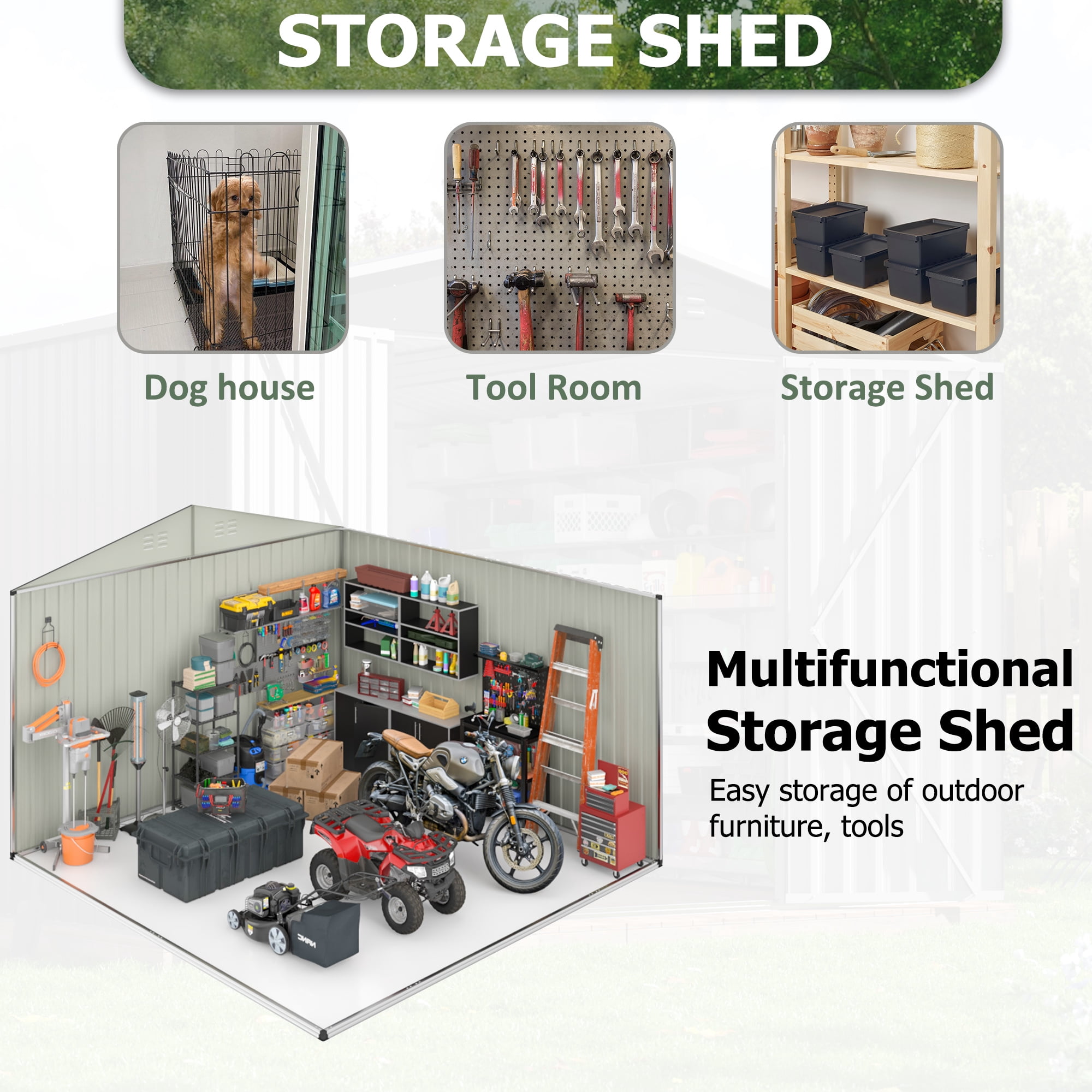 NETAJE 10'x10' Outdoor Metal Storage Shed with Updated Frame Structure and Lockable Doors for Backyard, Garden, Patio, Lawn, Brown
