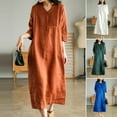 thumbnail image 1 of V-neck Pleated Buttons Half Placket Slant Pockets Plus Size Vintage Dress Spring Summer Half Sleeve Solid Color Midi Dress Female Clothing, 1 of 7