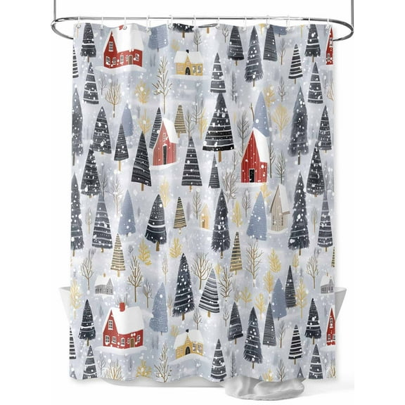 Blue Grey Christmas Extra Long Shower Curtain Set, Waterproof Shower Curtains for Bathroom, Watercolor Tree Xmas Snowflake Washable Fabric Cloth Bath Curtain for Bathtub with Hooks 72x96 Inches