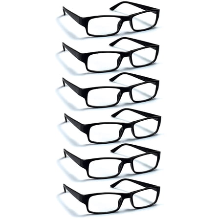 Boost Eyewear 6 Pack Reading Glasses, Traditional Black Frames, for Men and Women, with Comfort Spring Loaded Hinges, Black, 6 Pairs ( 2.25)