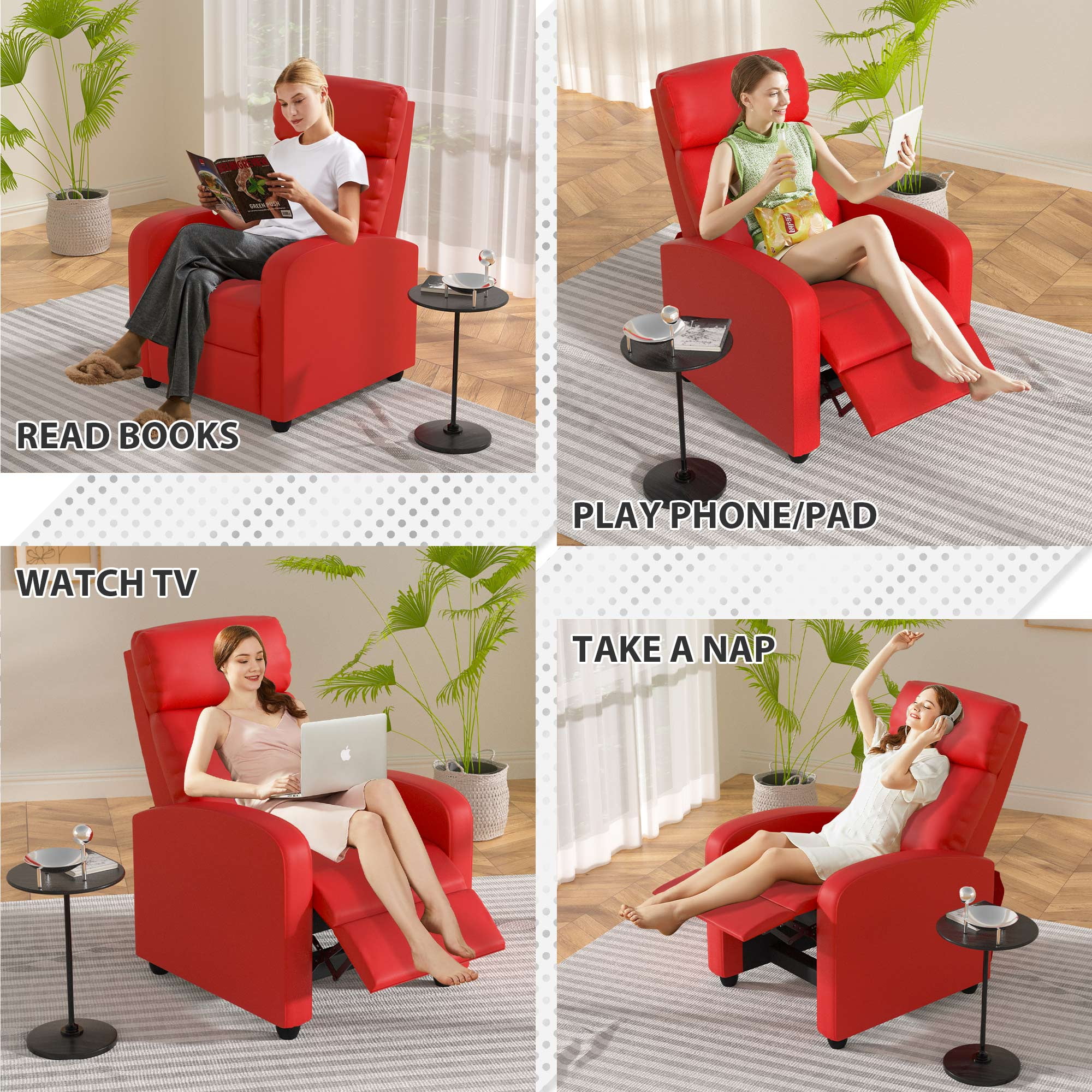YRLLENSDAN PU Leather Power Recliner with Massage Function, Adjustable Backrest and Footrest, Red