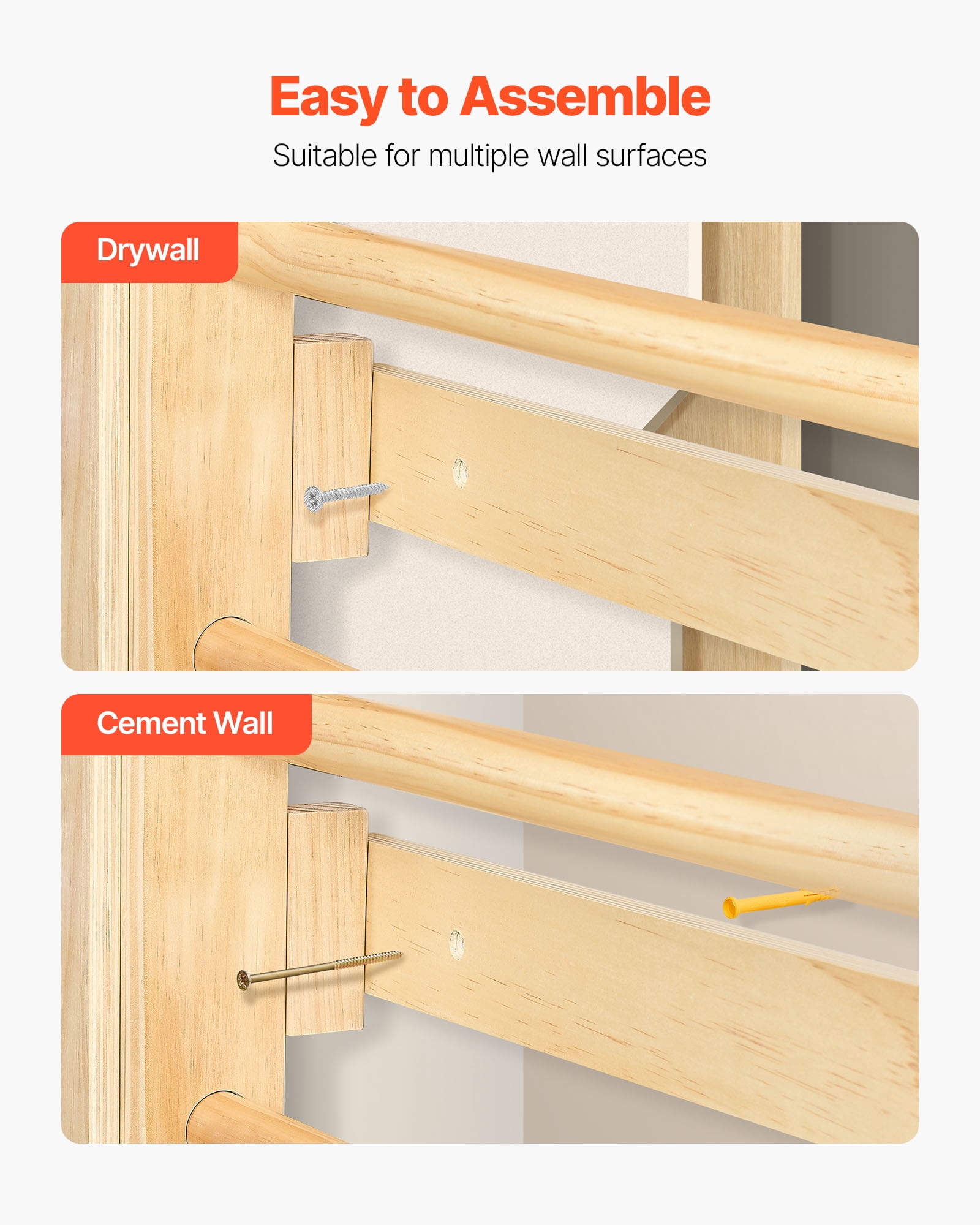 VEVOR Swedish Ladder Wall Gym, 9-in-1 12-Level Solid Wood Gymnastic Stall Bars for Kids Adults, 220LBS Indoor Jungle Gym with Rock Climbing Wall, Gym Rings, Pull-Up Bar, Climbing Board, Slide, Swing