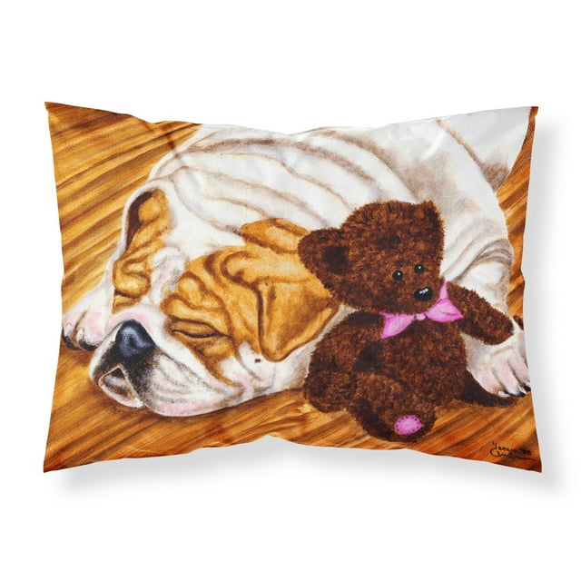 ""Caroline'S Treasures Funda De Almohada Estándar De Tela Con Diseño De Bulldog Inglés Y Osito De Peluche Amb1003Pillowcase Multicolor""