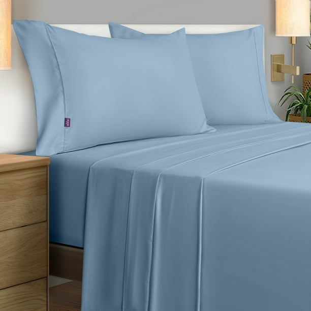 Sabanas Lisas Ubbe, Tamaño Matrimonial, Color Azul Claro, 4 Piezas
