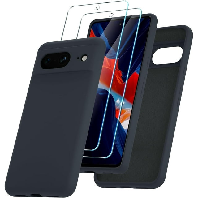 KOMI for Google Pixel 8 Case, Silicone Phone Case with 2 Screen Protector, Soft Anti-Scratch Microfiber Lining, Full Body Shockproof Slim Cover Support Wireless Charging, Grey