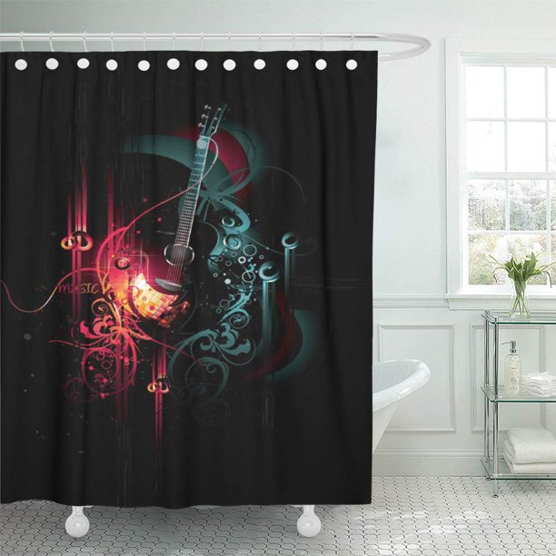SUTTOM Rock Cool Music Guitar Roll Hip Hop Modern Young Shower Curtain