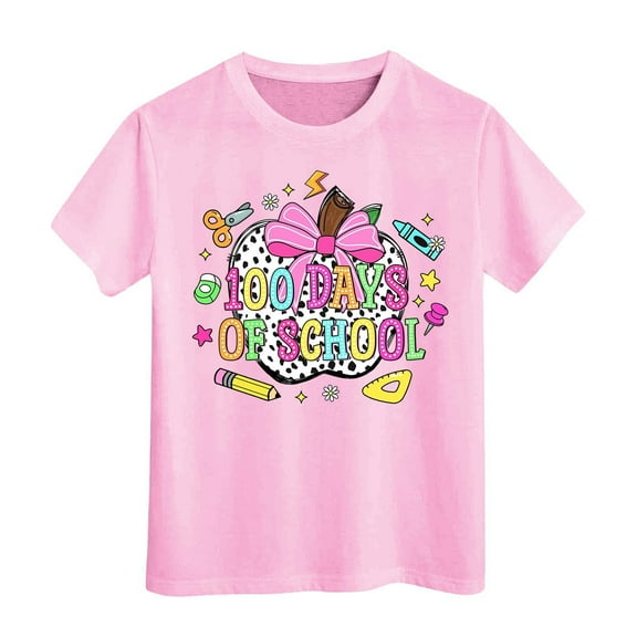 XEGLSBU T-Shirts for Girls 10-12 Baggy Boy and Girl Fashion Casual Print Round Neck Loose Short Sleeve T Shirt Top Pink Size 10-11 Years