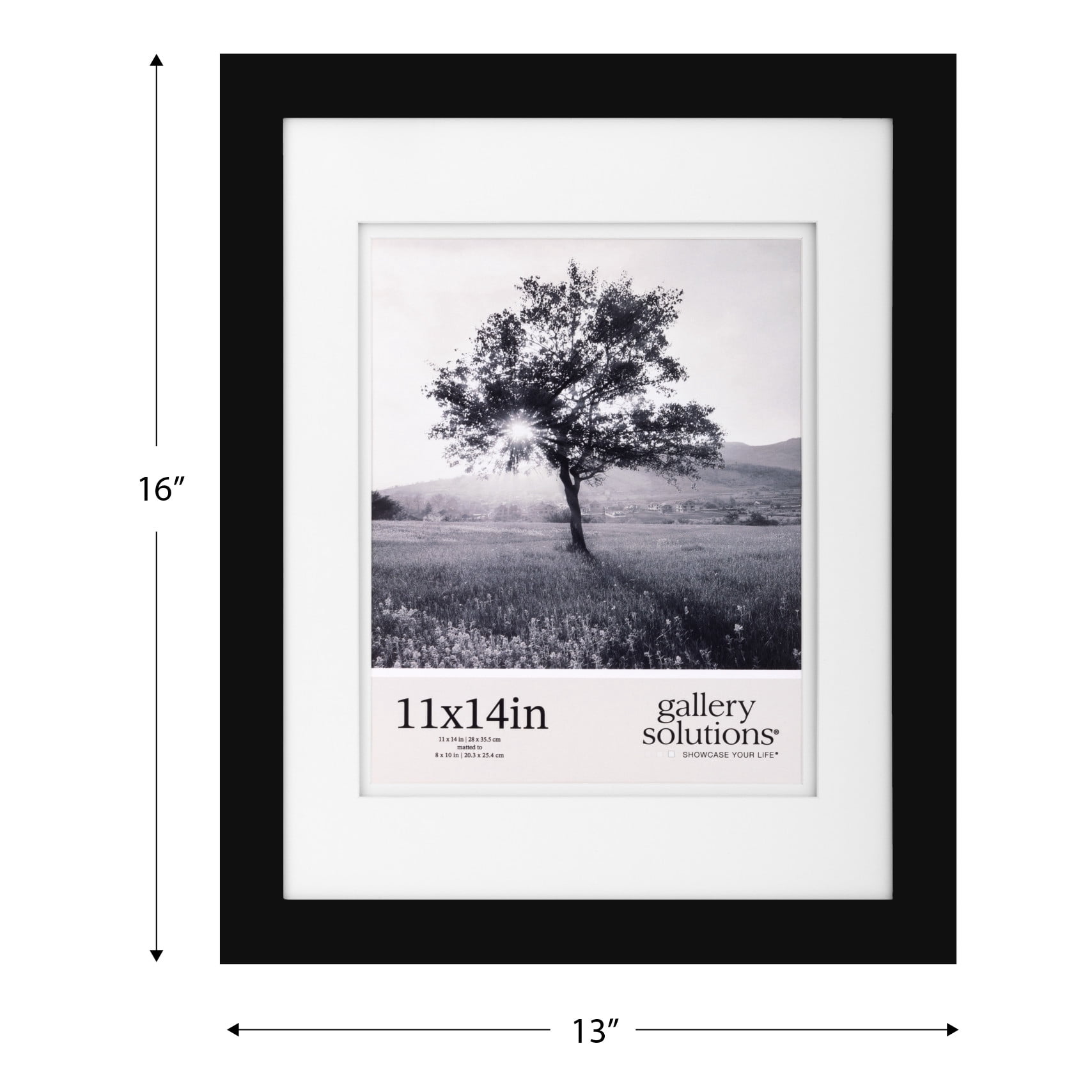Gallery Solutions 11"x14" Flat Black Wall Picture Frame - Double White Mat - Wall Mount Display - Perfect Fit for 8x10 Photos