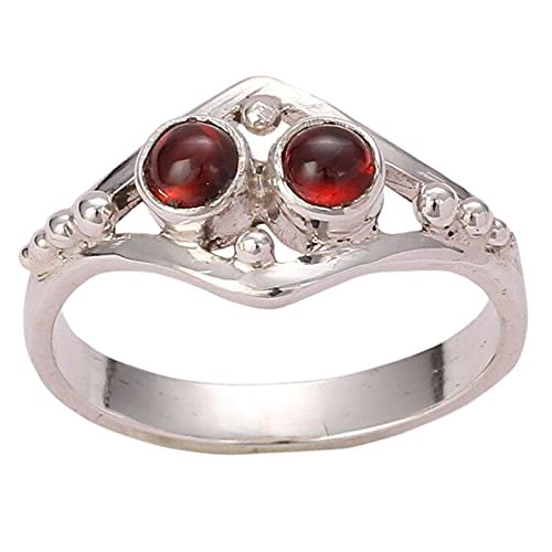 Navya Craft Garnet Round 925 Sterling Silver Handmade Women Statement Ring, Garnet Jewelry Size 5.5