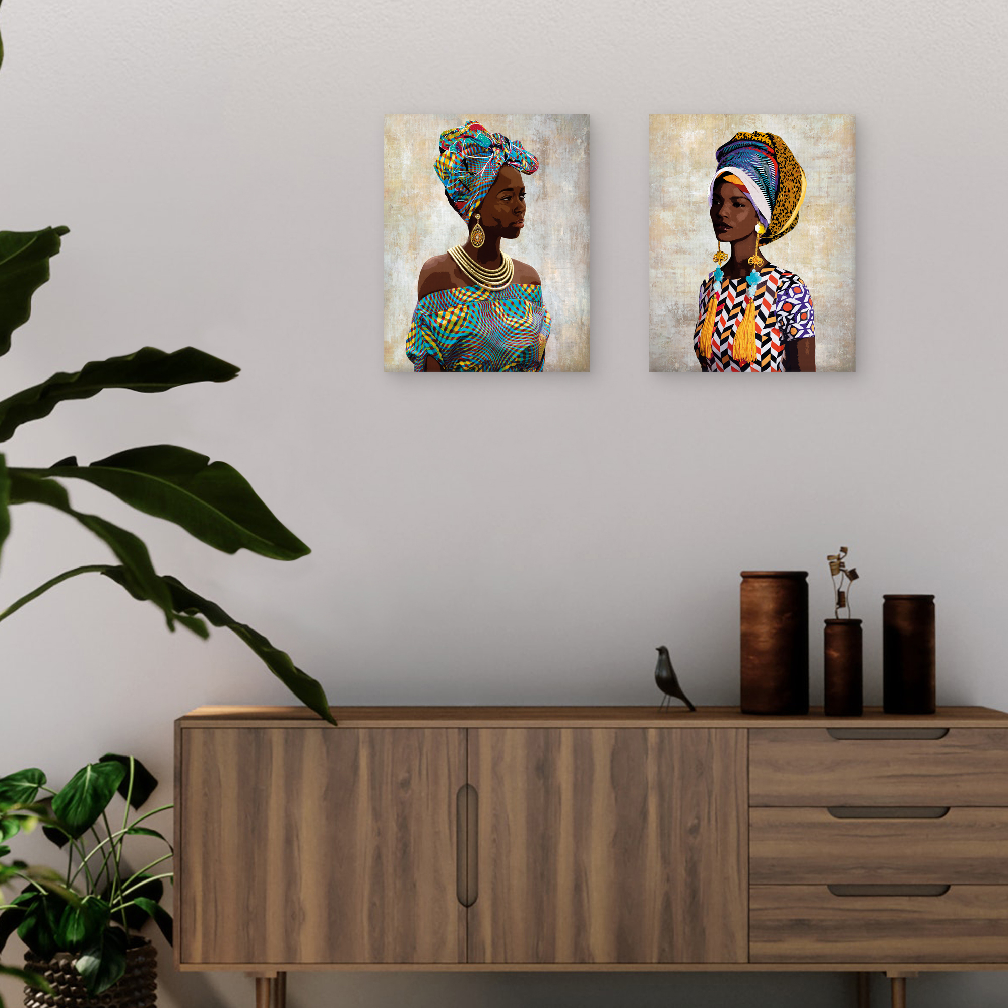 Chic Portrait Asha & Fari by Mark Chandon Set of 2 Canvas Art Prints