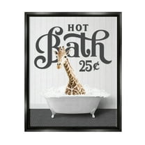 Stupell Industries Vintage Hot Bath Giraffe Animals & Insects Painting Black Floater Framed Art Print Wall Art, 17 x 21