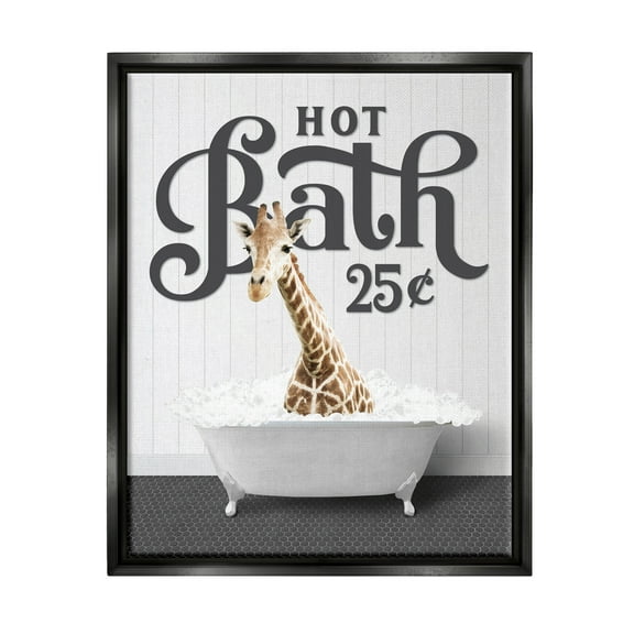 Stupell Industries Vintage Hot Bath Giraffe Animals & Insects Painting Black Floater Framed Art Print Wall Art, 17 x 21