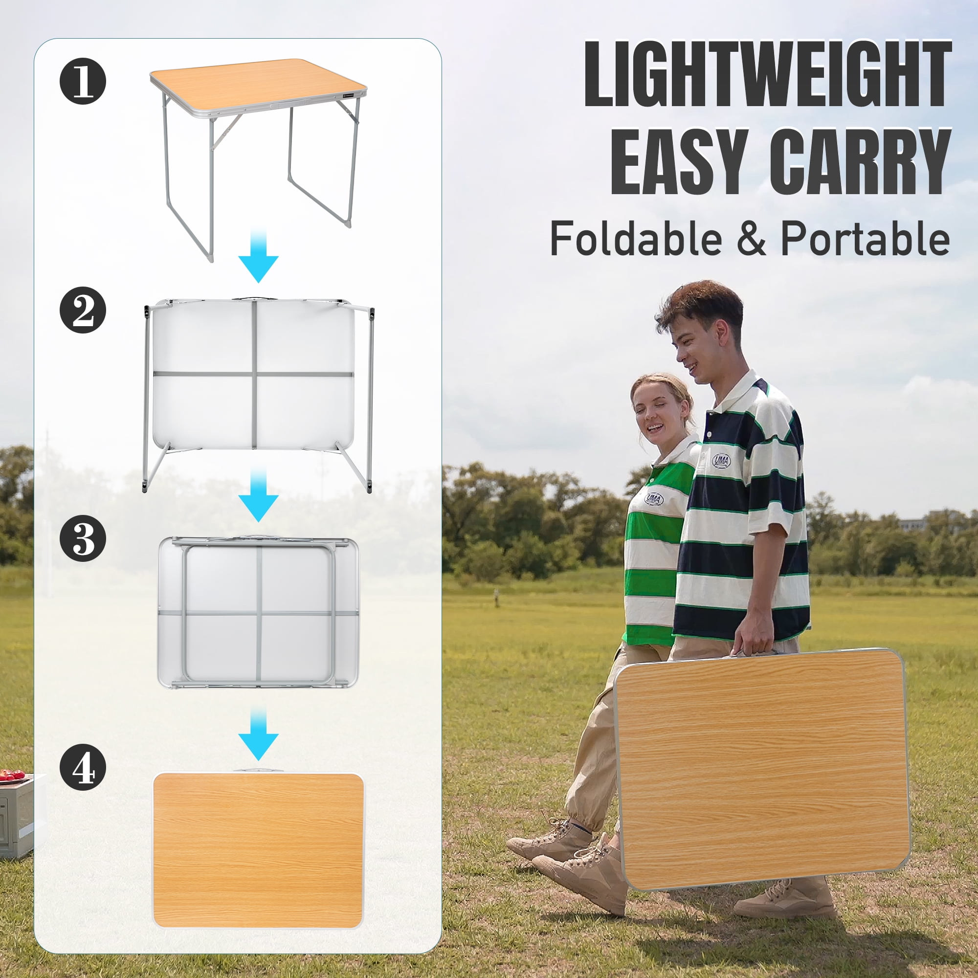 FUNDANGO Yellow Camping Folded Card Table 2.4ft Small Folding Card Table 7.5lbs Ultra Lightweight Portable Card Table for Travel Camping, Outdoor Folding Table, 31.5"*23.6"*26.8", Yellow
