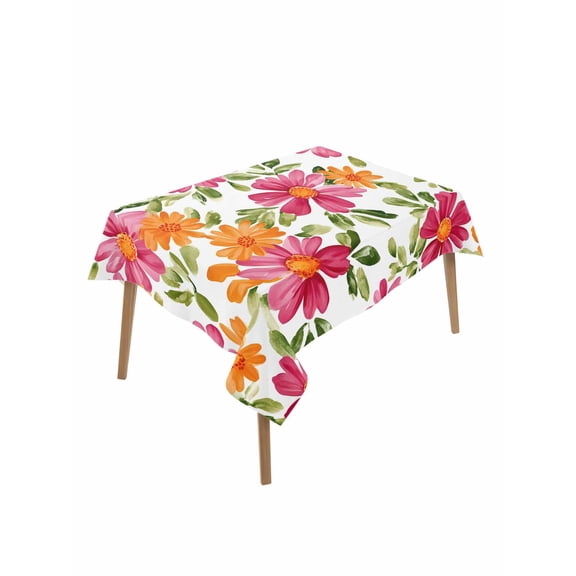 Pink Orange Floral Table Cloth, Spring Blossom Botanical Flowers Waterproof Tablecloth for Rectangle Tables, Reusable Washable Fabric Table Cover for Restaurant Kitchen Dining Tables 52"x70"